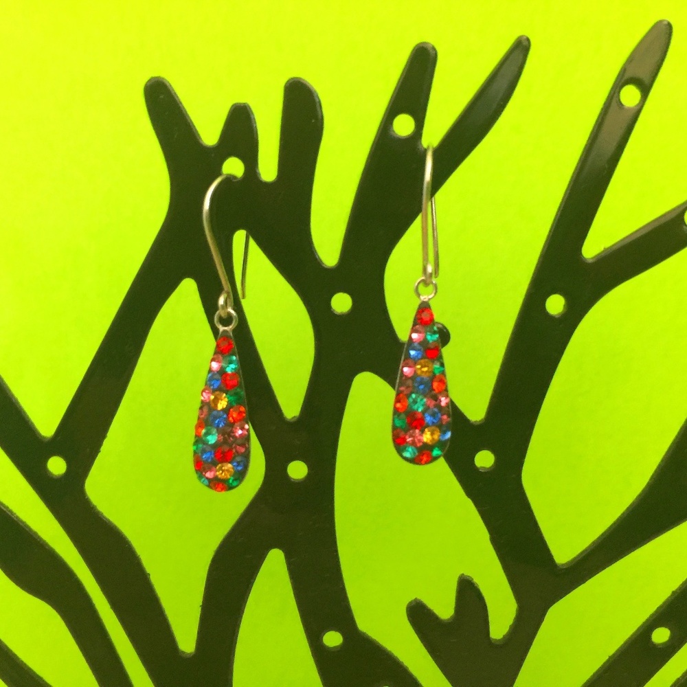 Small Tear Drop Silver earrings with crystals.
